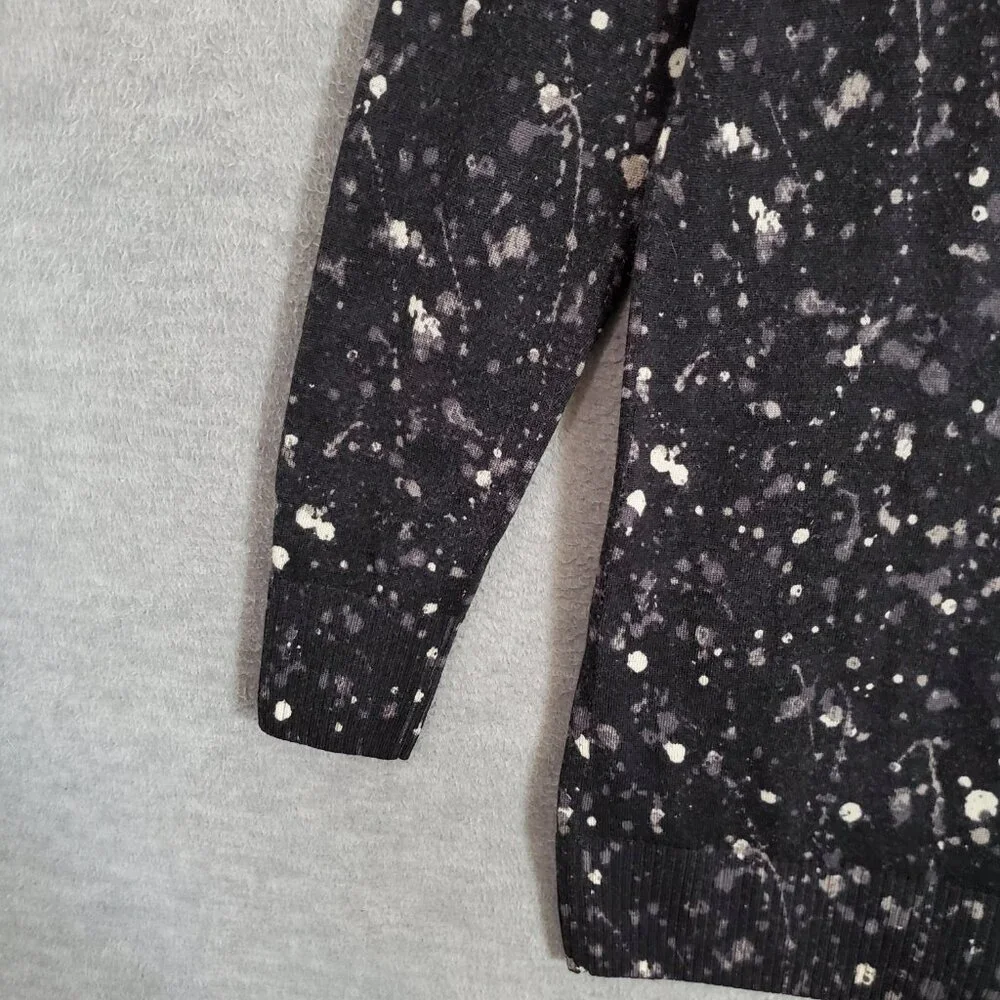 Tory Burch Women Sweater‎ Small Black Paint Splatter Cardigan 100% Merino Wool